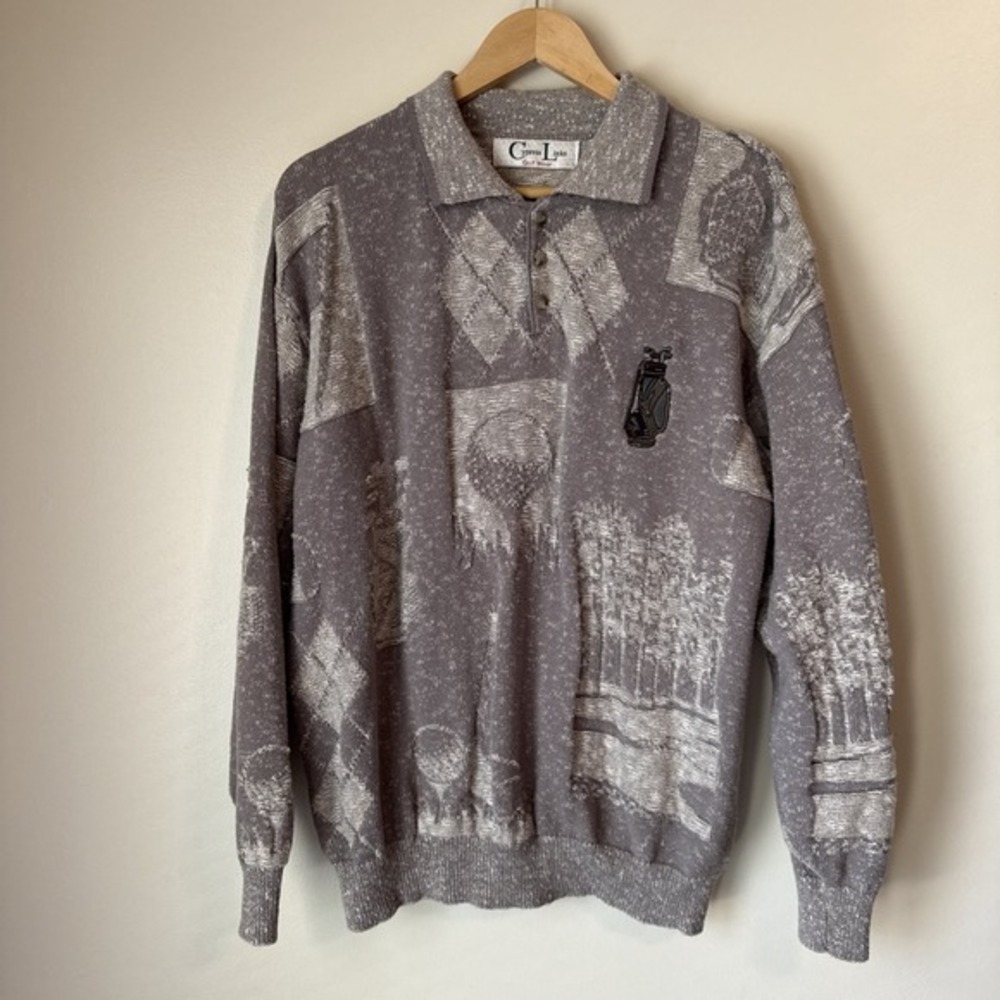 Vintage‎ Cypress Links Golf Sweater Mens Size L Knit Gray USA Embroidered 90s
